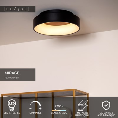Lucide MIRAGE - Plafonnier - Ø 38 cm - LED Dim. - 1x22W 2700K - Noir